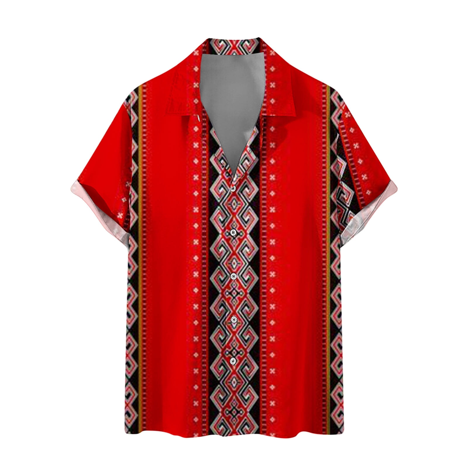VSSSJ Beach Shirts for Men Hawaiian Stylish Regular Fit Vintage Ethnic  Print Short Sleeve Button Down Tee Shirt Summer Casual Quick Dry Tops Red  XXL