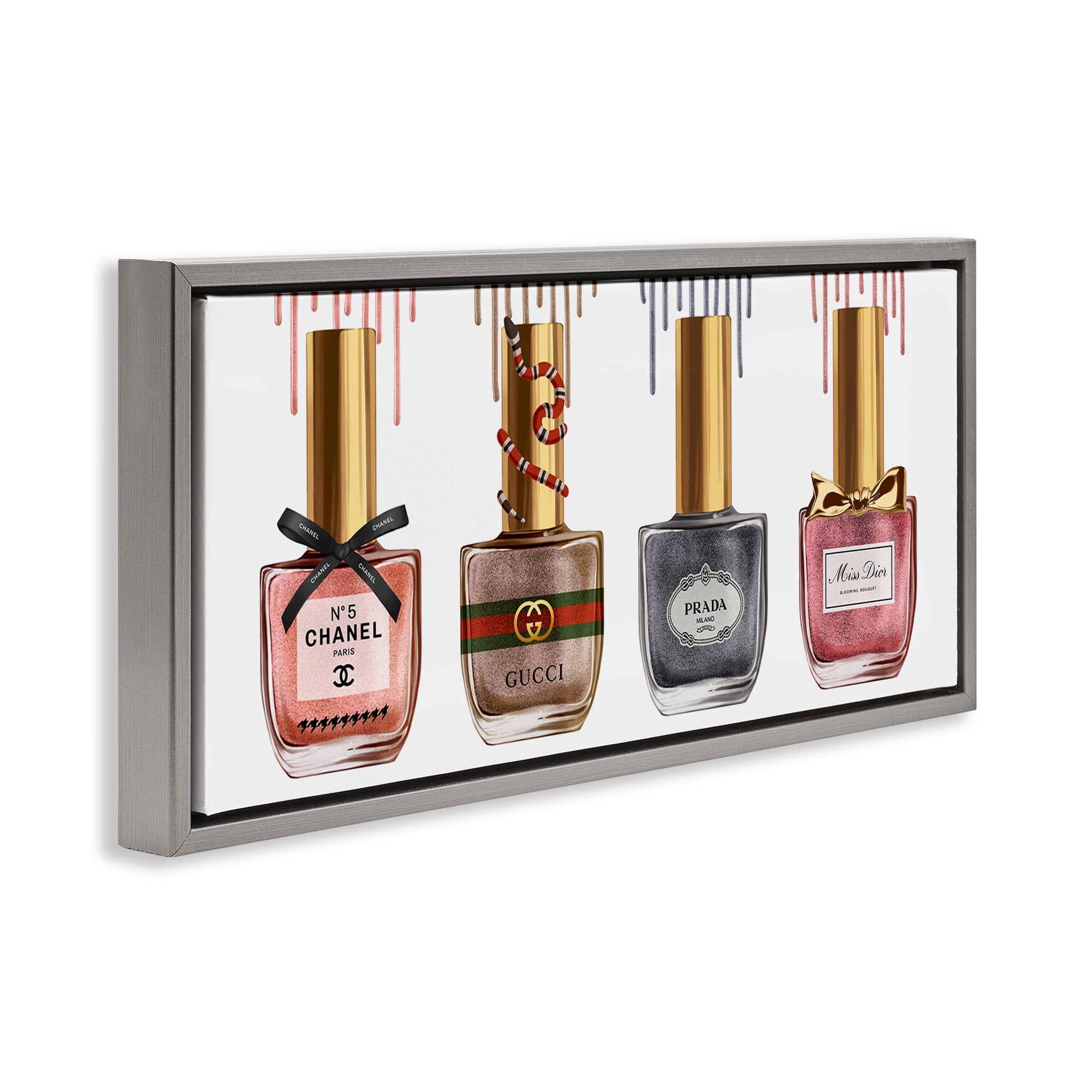Stupell Industries Glam Nail Polish Collection Beauty & Fashion Painting Gray Floater Framed Canvas Art Print Wall Art, 31 x 14