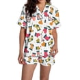 thumbnail image 1 of Pyjama pour Femmes en Satin de Soie à Imprimé Graphique, Mignon, Tenue de Nuit, Boutons, Hauts à Manches Courtes, Ensembles de Shorts, 1 of 5