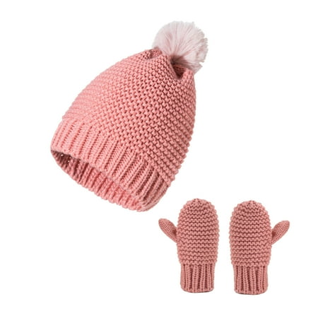 

Fsqjgq Toddler Hats Kids Mittens Girl Warm for Boy Baby Knitted Set Cotton Winter Hats+Gloves Cap Baby Care Boy Mittens Baby Toddler Hats Acrylic Pink