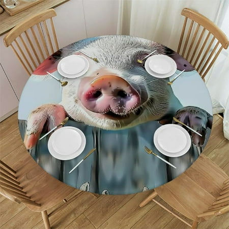 

Palnkart Pig Fence Hello Sweet Cheeks Round Table Cover Stain Resistant Washable Indoor Outdoor Tablecloth Kitchen Dining Wedding Parties 100% Polyester Fiber 38-42