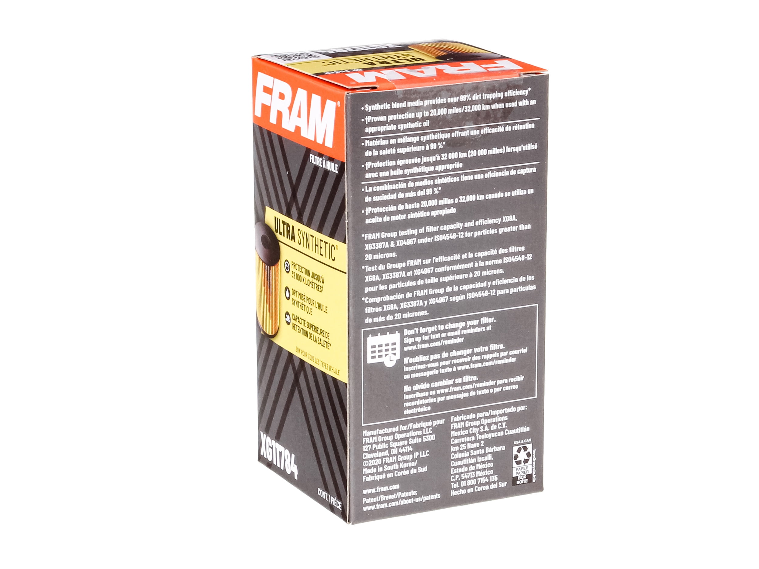 FRAM Ultra Synthetic Oil Filter, XG11784, 20K mile Replacement Filter for Select Vehicles