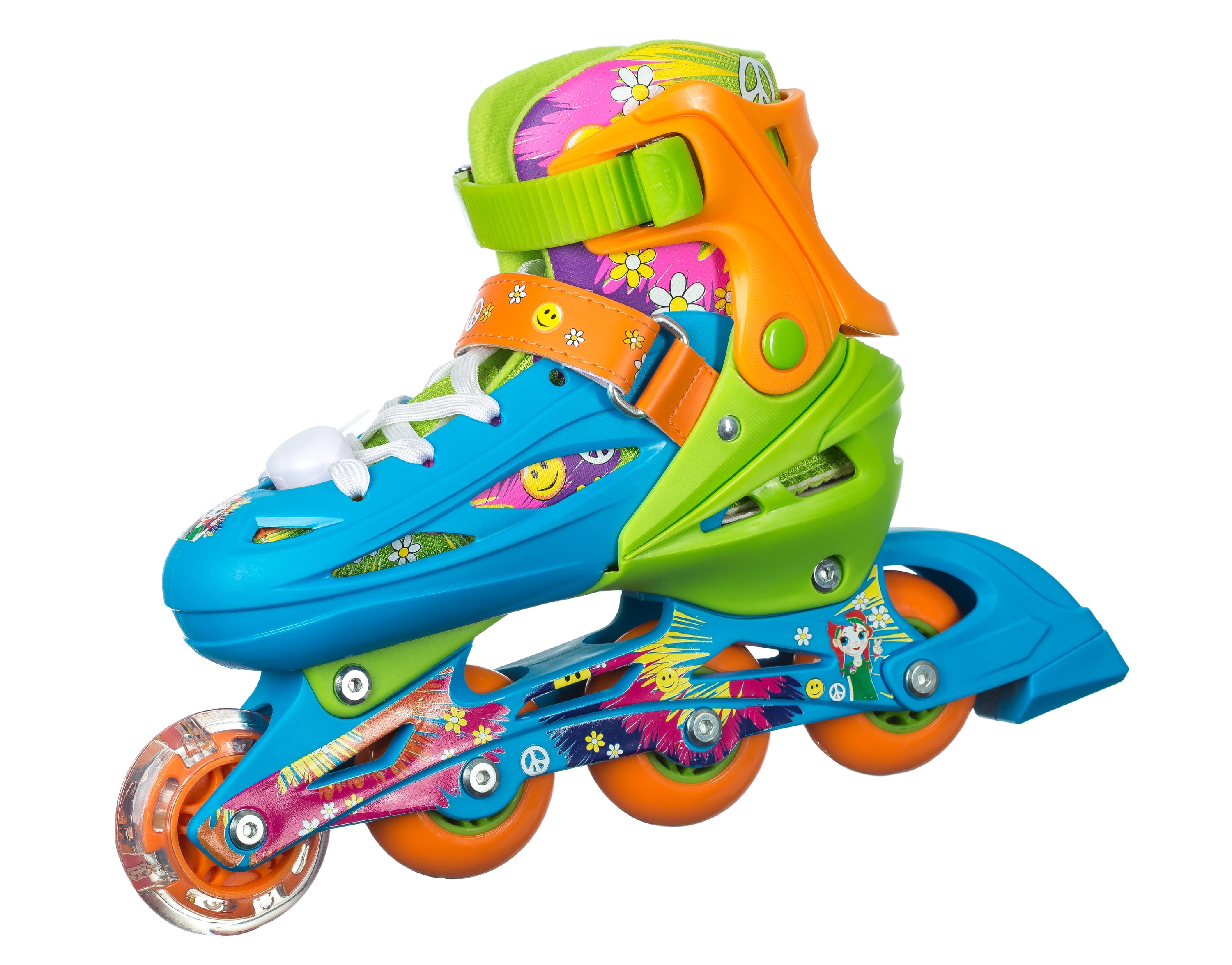 TITAN Flower Power Princess Girls Inline Skates with Light-Up LED Laces and Wheel, Youth Size Large