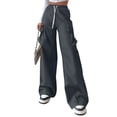 thumbnail image 2 of Domuza Cargo Pants Women Casual Relaxed Fit Elastic Drawstring Straight-Leg Pants 2026 New Fashion Hiking High Waist Trousers with Pockets Dark Gray XXL, 2 of 4