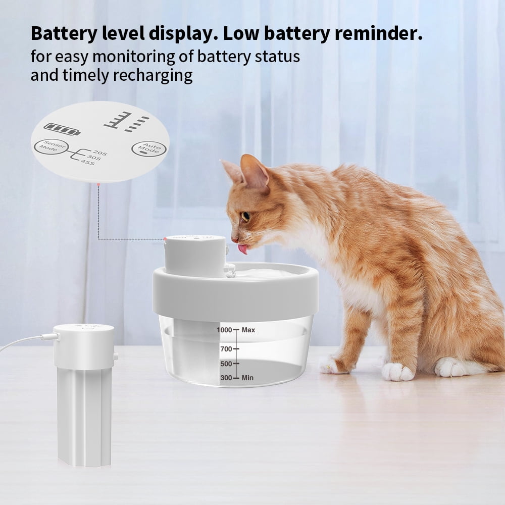 Charkool Cat Water Fountain,Rechargeable Automatic Pet Fountain, Sensitive Sensor Cat & Dog Water Dispenser,White