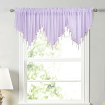 Beaded Sheer Triangle Valance Curtains for Living Room,Rod Pocket Farmhouse Window Valance, Bead Trim Tassel Voile Sheer Curtain Valance for Bedroom Bathroom Cafe 51x24 Inches (Purple) 1PC