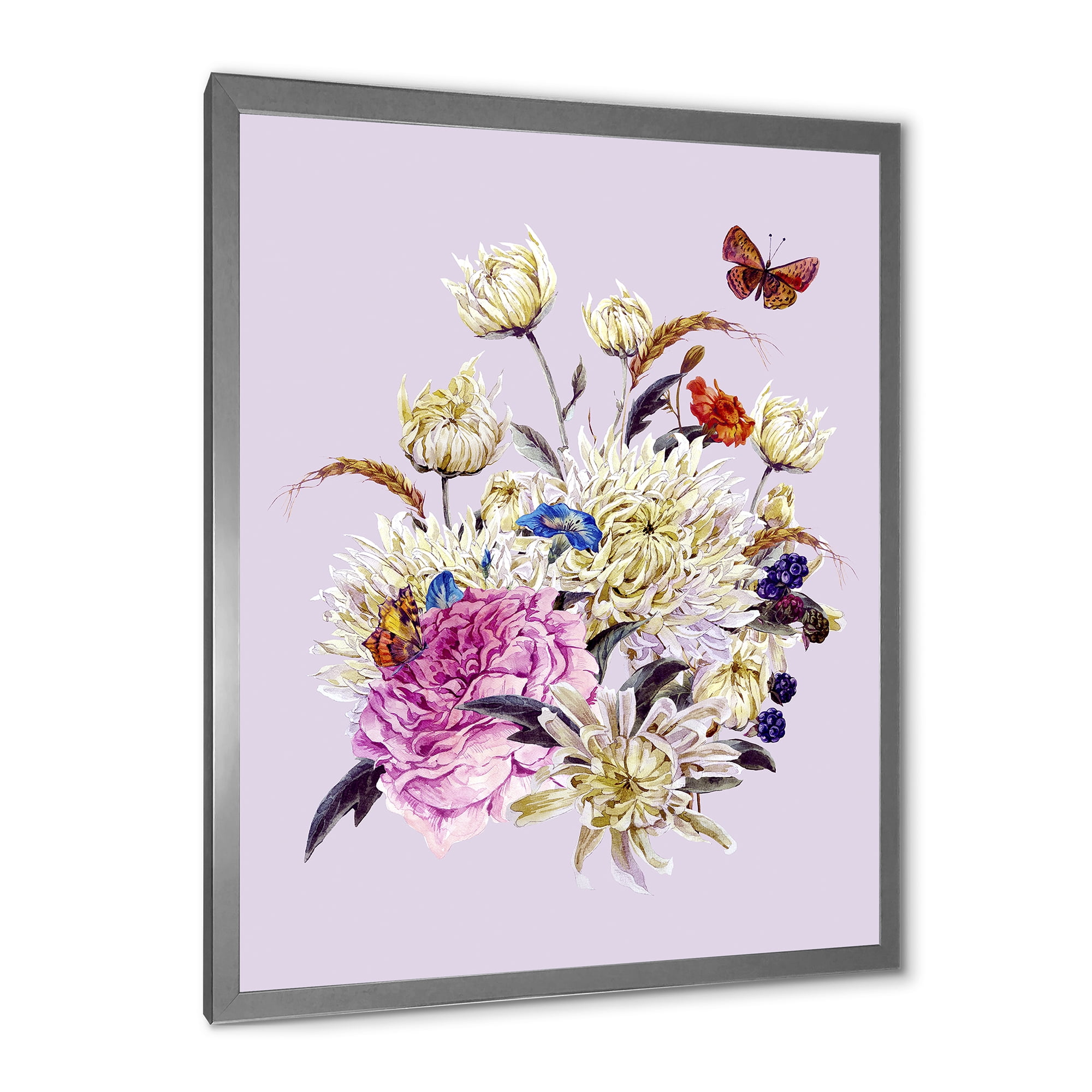Designart 'Ancient Chrysanthemums With Bouquet I' Traditional Framed Art Print