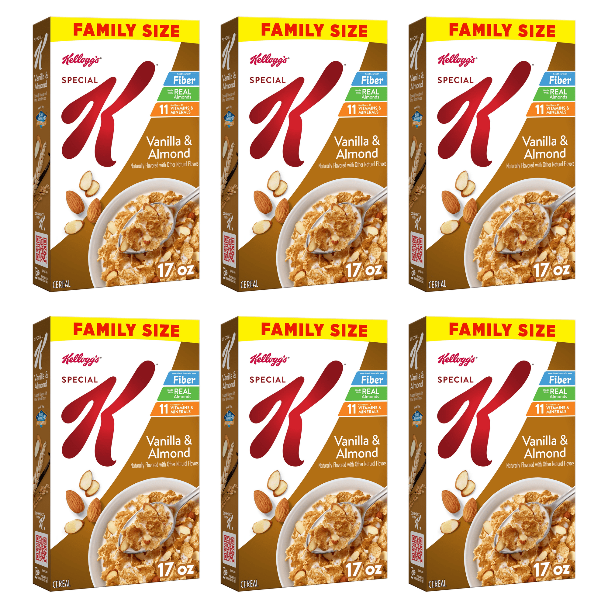 Kellogg's Special K Breakfast Cereal, Fiber Cereal, Family Breakfast, Family Size, Vanilla and Almond, 17oz (Pack 6)