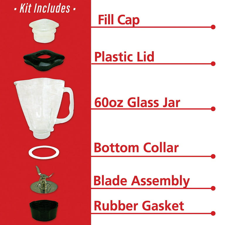 Blendin 5 Cups/40 Ounce Square Glass Jar Assembly with Blade, Gasket, Base, LID. Compatible with Oster Blenders