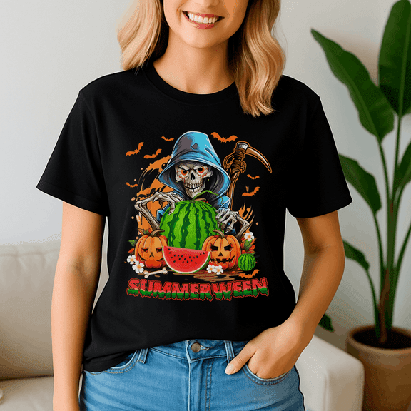 Summerween Spooky Summer Watermelon Skull, Summerween Shirt, Summer Halloween TShirt, Cute Spooky Ghost Tee, Halloween Shirt, Halloween Gift, Ghost Beach , Pumpkin Spooky Season