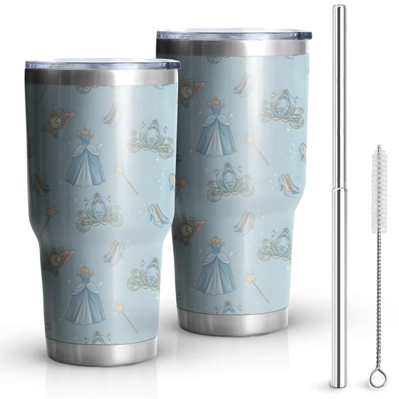 30oz Princess Pattern Tumblers Stainless Steel Tumbler with Lid and Straw,Vacuum Insulated Double Wall Travel Tumbler Cups Mug with Cleaning Brush for Coffee,Tea