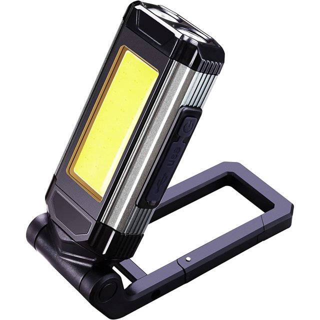 Luz de trabajo LED recargable, lámpara de área COB con base magnética, linterna portátil con pestillo/soporte giratorio, luz de trabajo mecánica para mantenimiento de automóviles, camping y caza Rojo Verde