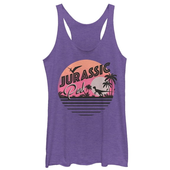 Women's Jurassic Park Retro Postcard Racerback Tank Top Purple Heather Medium
