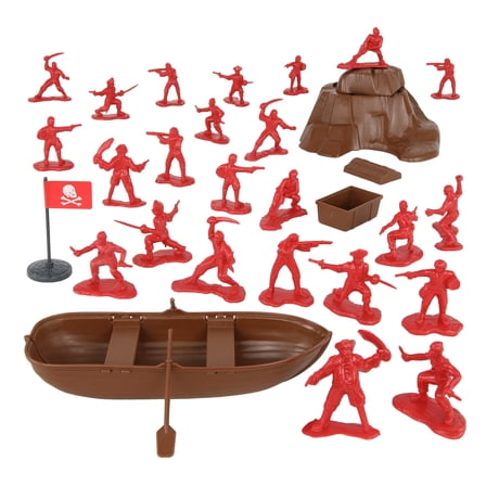Tim Mee Pirates of Treasure Island - Red 28pc Plastic Toy Figures Boat Chest