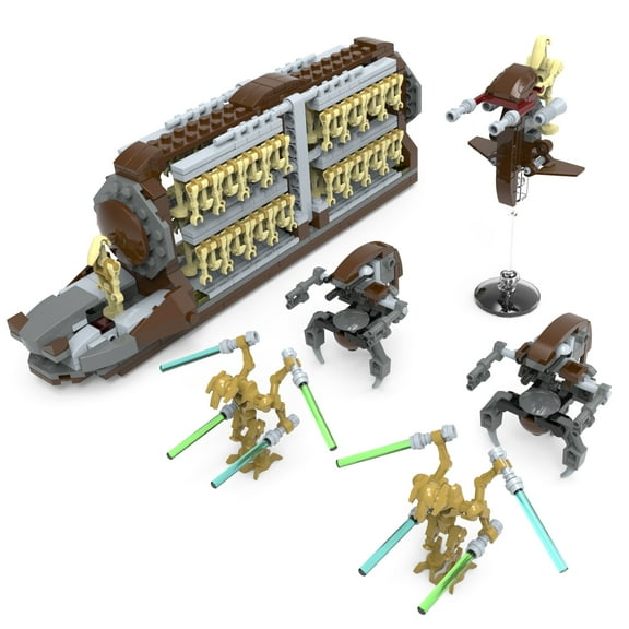 Battle Army Clone Platoon Attack Craft Building Set, 558 Pieces with 32 Battle Soldiers and 2 Droideka, Troop Carrier Building Toys
