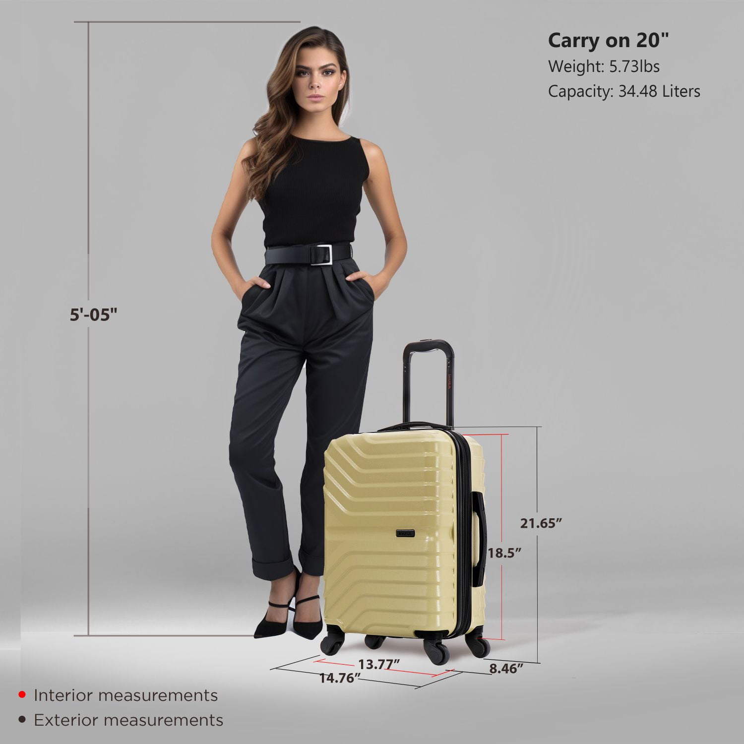 InUSA AURUM 20" Hardside Lightweight Carry On Luggage with Spinner Wheels, Handle and Trolley, Champagne