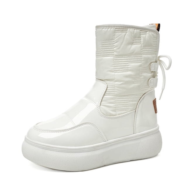 Botas de nieve gruesas y cálidas con plataforma y suela gruesa para mujer, botas cortas de algodón con forro polar de estilo británico para invierno