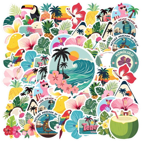 35pcs Vibrant Stickers Tropical Stickers Summer Decals Beach Stickers for Luggage Laptop Phone