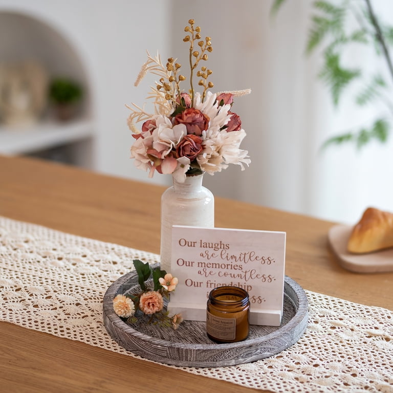 Hanobe Round Wooden Candle Holder Tray, Whitewashed photo 5