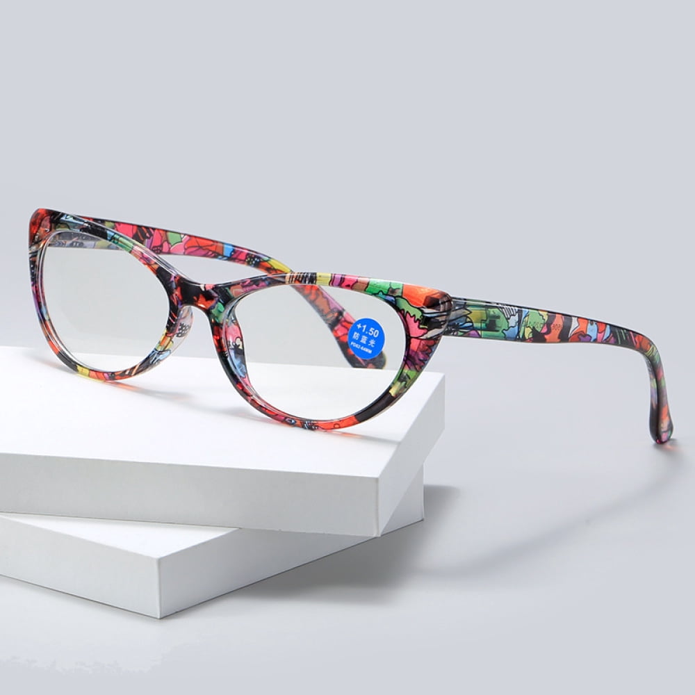 3 Pairs of Cat Eye Red Floral Print Reading Glasses Blue Light Blocking Ladies Readers Spring Hinge Presbyopia Glasses +2.00 for Women