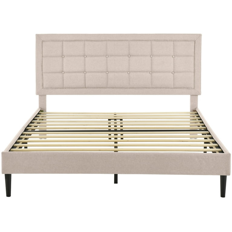 Modern Sleep Mornington Upholstered Platform Metal Bed Frame Queen Linen Cloth