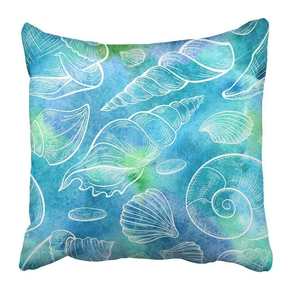 RYLABLUE White Conch Seashells in Watercolor Style Summer Marine Water Aquarelle Aquatic Beach Coast Cockle Pillowcase 18x18 inch