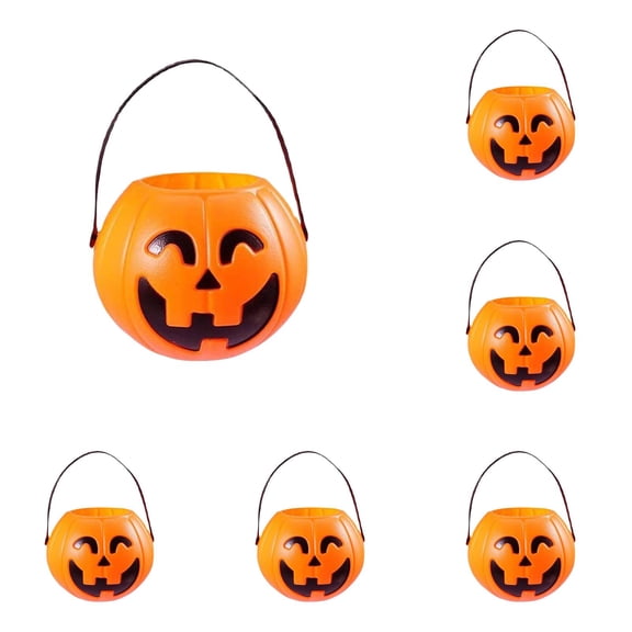 6PCS 4.33 Inches Small Halloween Pumpkin Candy Buckets, Mini Halloween Portable Pumpkin Bucket, Trick or Treat Bags, Portable Trick or Treat Bucket
