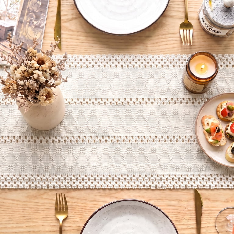 Sm:)e Beige Woven Farmhouse Table Runner 12 x 72 Inch photo 3