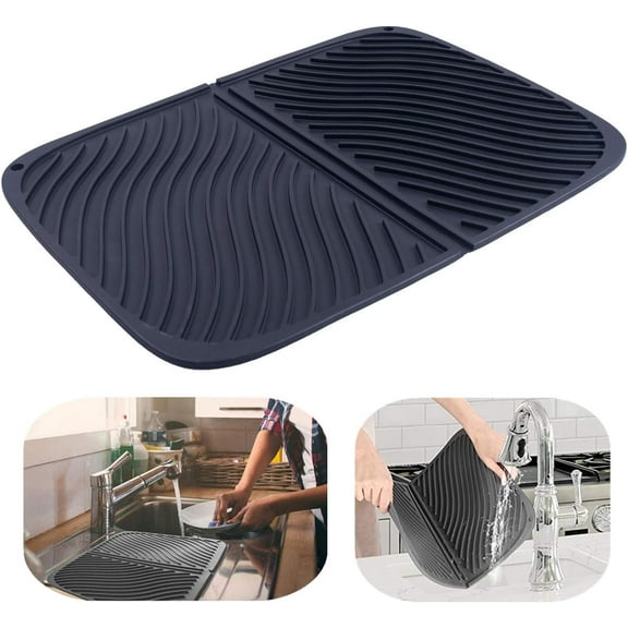 SSKDBFJG Silicone Dish Drying Mat (24" x 15") Dish Draining Mat for Kitchen Counter, Easy Clean, Heat Resistant, Large Drainer Mat (Black)