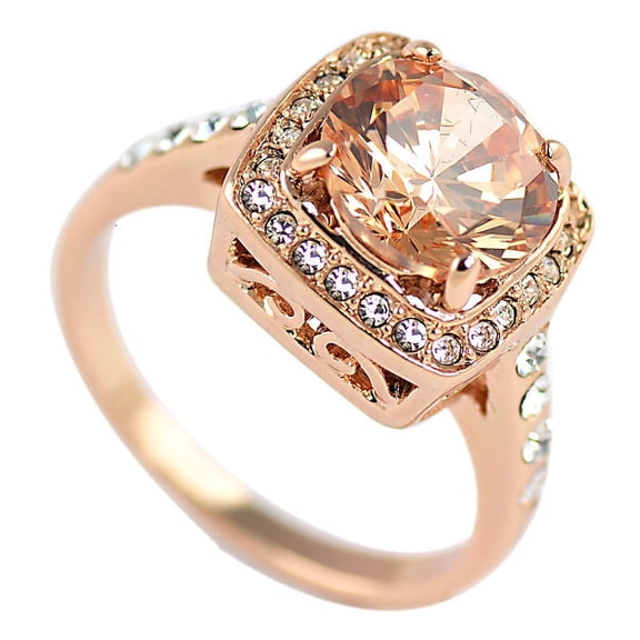 Womens Geometric Alloy Ring with Sparkling Square Citrine Zircon Gemstone Diamond Decoration Fashion Jewelry Ring Gift