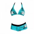 thumbnail image 4 of XFeng.Women Halter Triangle Bikini Set with Boyshorts, 8 Piece Printed Swimwear Bathing Suit for Beach Pool Vacation.Blue.S, 4 of 4