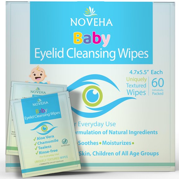 Toallitas para párpados y pestañas para bebés NOVEHA Safe & Natural 60 toallitas