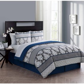 7 Piece Pintuck Pinch Pleated Navy Ivory Comforter Set Walmart Com