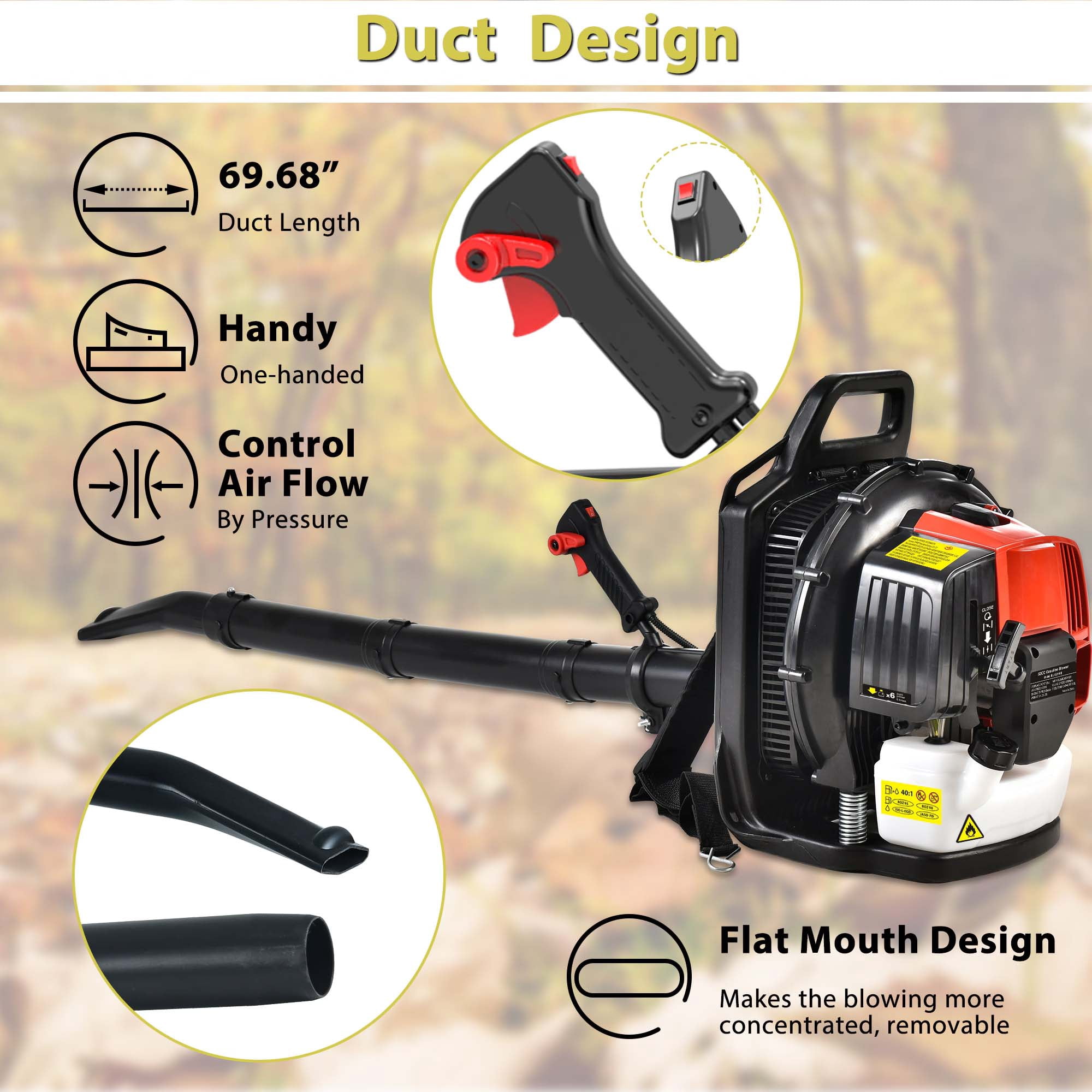 BTMWAY 248 MPH at 530 CFM 52cc Gas Powered Backpack Leaf Blower, Red