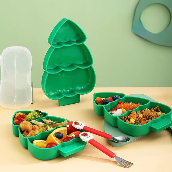 Christmas Tree Compartment Food Tray - Microwaveable & Freezer Safe, Ideal for Snacks & Children's Meals During Christmas Holidays