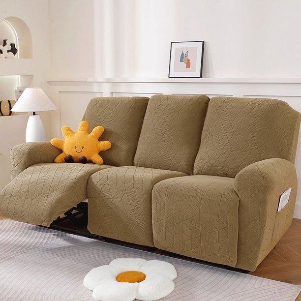 Xiao Hua Funda elástica universal para sofá reclinable, con estampado de rombos, color caqui, para sala de estar, 3 plazas