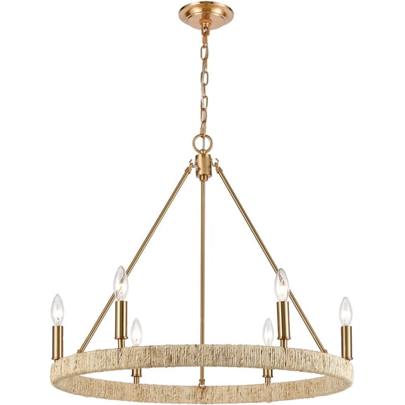 Elk Home Abaca 27-Inch Wide 6-Light Chandelier in Satin Bras Finish