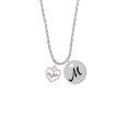 thumbnail image 2 of Delight Jewelry Heart with Pink Crystal Heartbeat Silvertone Script Initial Disc - M - Charm Necklace, 20"+3", 2 of 4