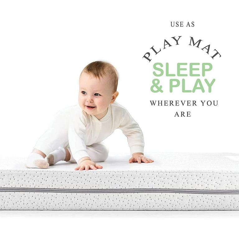 DIBAKO Pack N Play Mattress, 38''x26'' Dual-Sided Memory Foam Toddler  Mattress Fits Standard Size Crib, Foldable Trifold Pack and Play Playpen