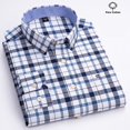 thumbnail image 1 of Oxford-Camisa de manga larga para hombre, 100% algodón, informal, ajustada, Color sólido, estampado a cuadros, a rayas, Formal, talla grande, 1 of 4