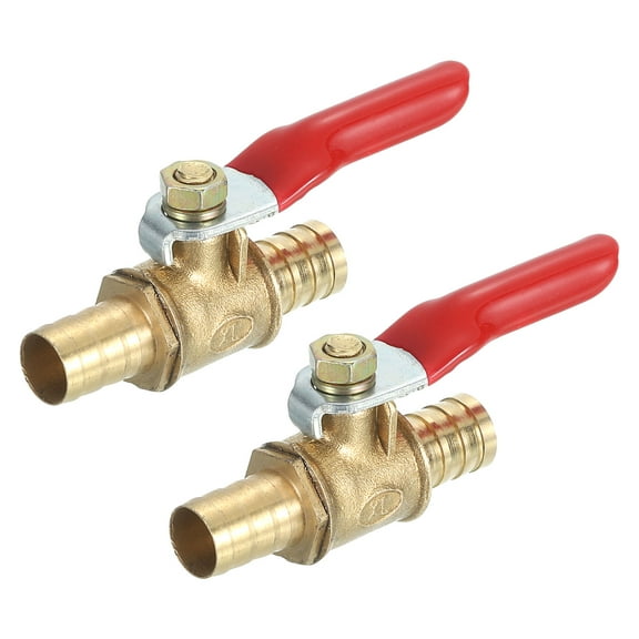 2Pack Brass Water Mini Ball Valve Shut Off Switch, 3/8" Hose Barb x 3/8" Hose Barb
