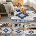 thumbnail image 6 of Blue Beige Boho Round Rug 3.3ft Area Rug Washable Soft Non-Slip 3.3' Circle Low Pile Rugs Vintage Ethnic Tribal Southwestern Carpet for Bedroom Living Room Entryway Home Office Dining Room, 6 of 9