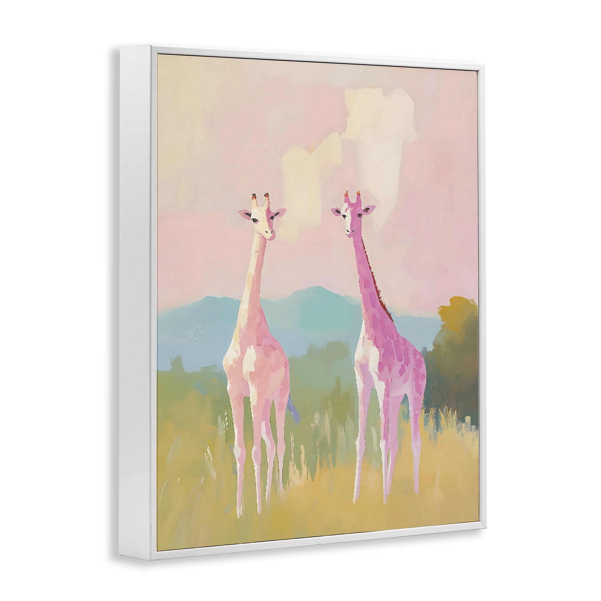 Stupell Industries Pink Giraffes on Savanna White Framed Giclee Art, design by The Prints Vibe