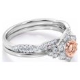 thumbnail image 3 of JeenMata Flower Halo Bezel 1.5 Carat Round Cut Pinky Peach created morganite and Moissanite Infinity Twisted Band Wedding Ring Set in 18K White Gold Plating over Silver, 3 of 6