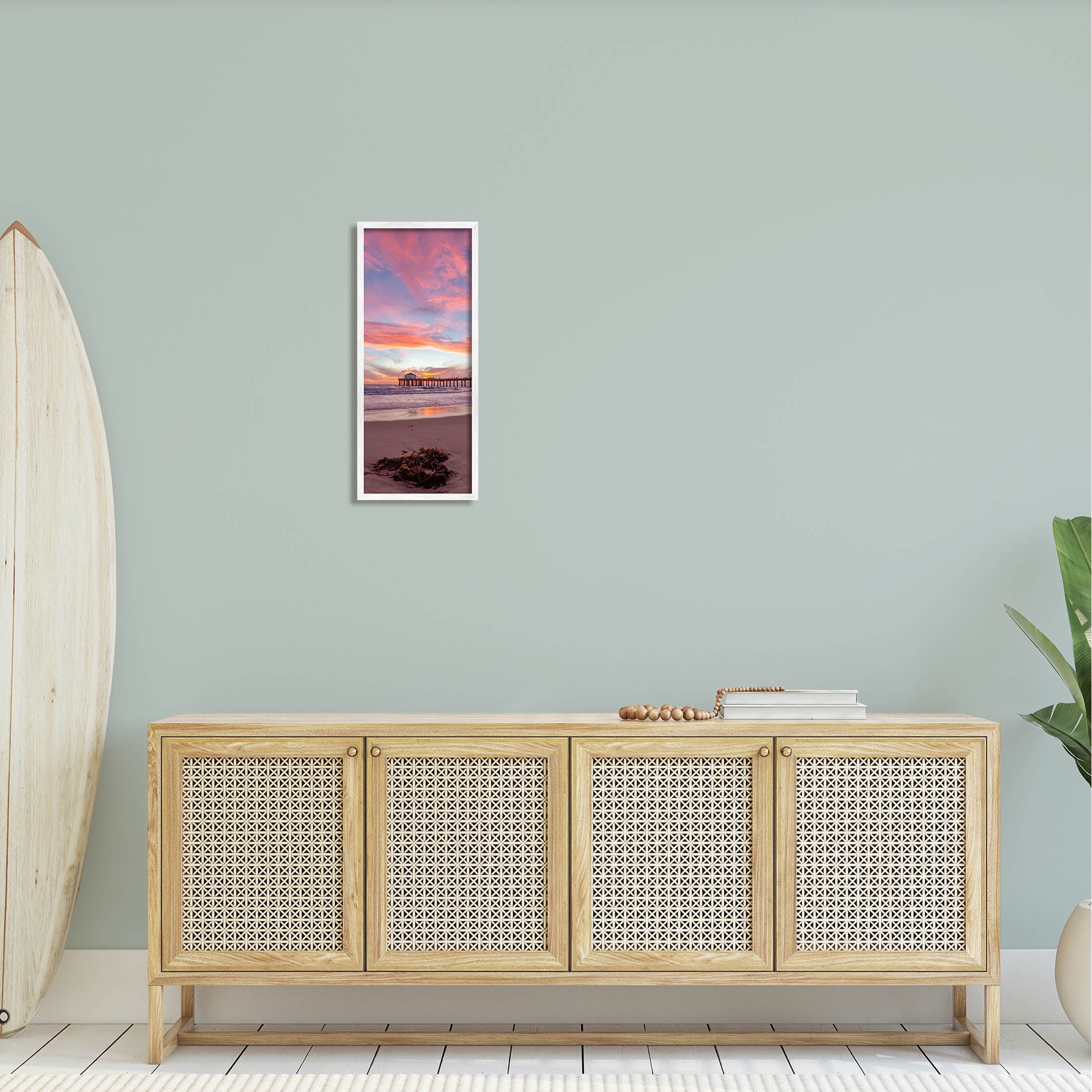 Waterfront Dock Sunset Reflection Coastal Photograph White Framed Art Print Wall Art