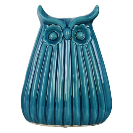 2 Owl Figurines - Urban Trends Collection: Ceramic Owl Figurine, Gloss Finish, Blue