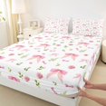 thumbnail image 3 of Homewish Ribbon Bowtie Bowknot Twin Sheet Sets,Cute Flower Floral Twin Fitted Sheet,Pink White Green Flat Sheet For Girls,Ultra Soft Home Decor,3 Pieces, 3 of 7