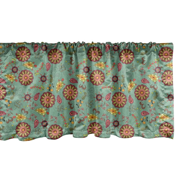 Ambesonne Vintage Window Valance, Retro Flowers and Leaves Nostalgic Spring Fantasy Theme Cheerful Garden, Curtain Valance for Kitchen Bedroom Decor with Rod Pocket, 54" X 12", Multicolor