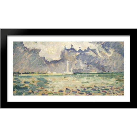 The Lighthouse of Gatteville 40x22 Large Black Wood Framed Print Art by Paul Signac