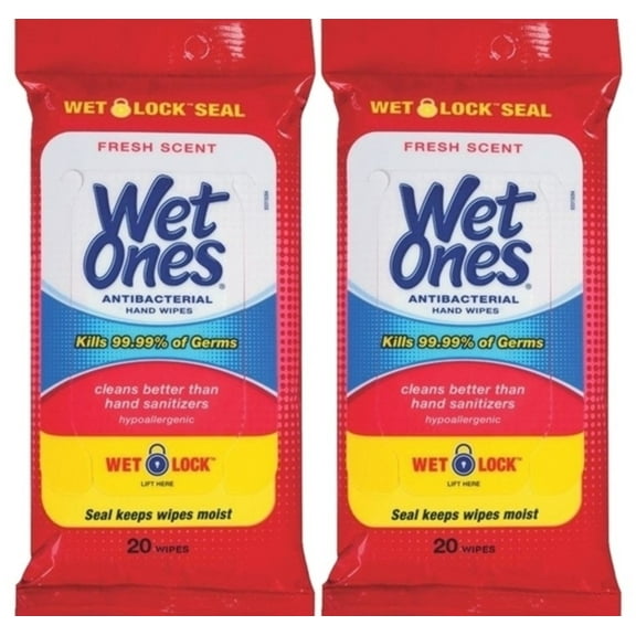Antibacterial Hand Wipes Fresh Scent Wet Ones Travel Pack 20 wipes 2 Pack